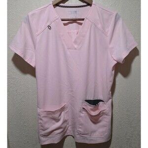 KOI Next Gen Hustle And Heart Women's 3 pocket Stretch Scrub Top Pink  Small